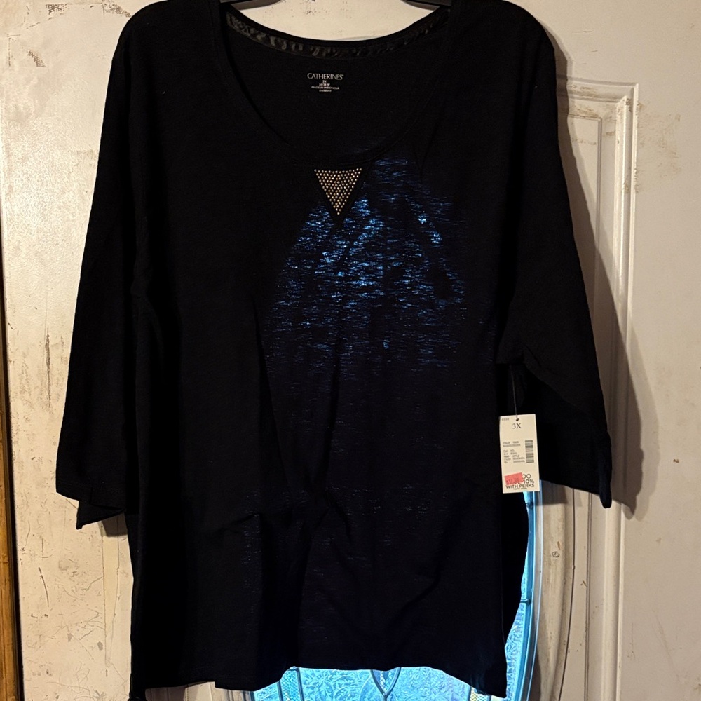 Chaps Black Women's Blouse with Blue Accents